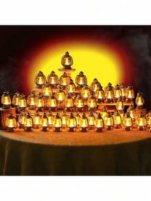 12pcs Mini Lantern With Flickering LED Candle, Vintage Candle Light Hanging Decorative, For Centerpiece Halloween Western Party Christmas Tree Decorations - Gold - View 7