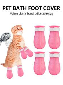 4pcs Anti-Scratch Cat Paw Covers, Pet Supplies, Cat Washing Bag, Cat Paw Protector Sleeves - Pink - View 13