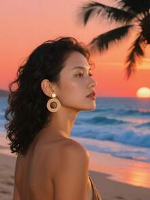 Women's Woven Earring Set, Summer Rattan Circle Wicker Earrings, Handmade Beach Jewelry, Woven Round Drop Earrings