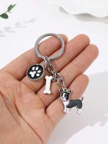 1pc Metal Cute Pomeranian DIY Key Chain Bag Pendant Dog Animal Keyring Car Keychain Best Friend Gift - Multicolor - View 10