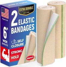 Premium Elastic Bandage Wrap - 6" (2pk) - Strong Compression - Self-Closing Reusable Bandages, Knee, Abdomen, Lymphedema - Body Wrap - Mix 4pk (4in & 6in) - View 9