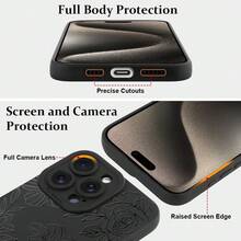 LSL Case For IPhone 15 Pro Max Black Floral Flower Pattern Print Design Soft TPU Full Camera Lens Anti-Drop Anti-Scratch Shockproof Protective Slim Cover For Women Girls - White - View 6