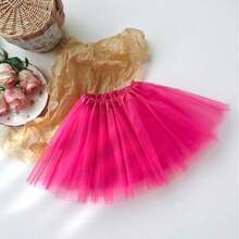 1pc Solid Color 3-8 Years Old Princess Puffy Tulle Tutu Skirt, Dance Performance Costume
