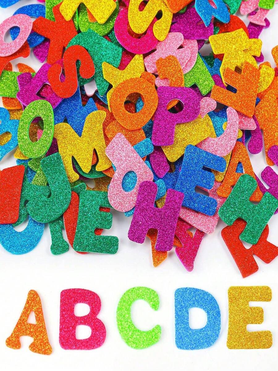 52/26pcs Glitter Foam Letter Stickers, Multi-Color Self-Adhesive Alphabet Craft Stickers, Includes A-Z Letters, 1 Moon, 1 Heart, 1 Star, DIY Crafts