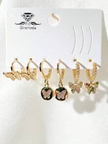 Kit Of 3 Earrings Studded With Zirconia Stone, Small Hoop, Heart Pendant, 18k Gold Plated And 925 Silver - 52 - 查看 1