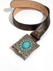 1pc Women's Fashion Embossed Bohemian Style Rhinestone Decor Belt