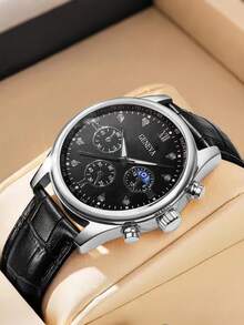 1pc Men's Business Quartz Wrist Watch, Luxury Top Brand Sports Watch, PU Leather Band, Elegant & Comfortable Casual Watch - Men's Watches - View 2