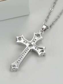 1pc Elegant Cubic Zirconia Cross Pendant Necklace, Gift For Women, Wedding Jewelry - Silver - View 6