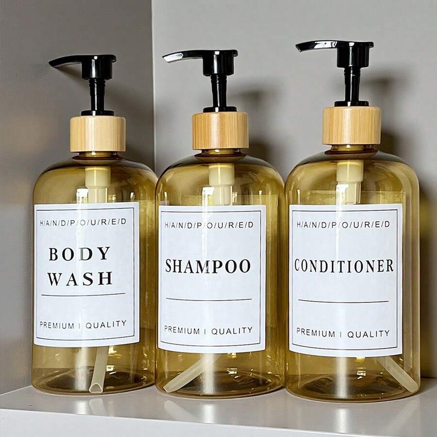 3pcs Bathroom Refillable Bottles Set, 500ml Cosmetic Shampoo, Conditioner And Body Wash Containers - Multicolor - View 1