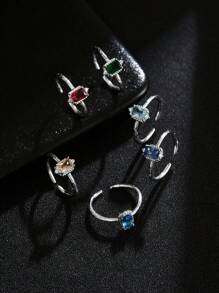 1 pieza Anillo de joyería de estilo vintage, de corte brillante de zirconia cúbica rectangluar de alta calidad y de lujo, con diseño único y minimalista, accesorio de regalo, piedra de nacimiento de diciembre
