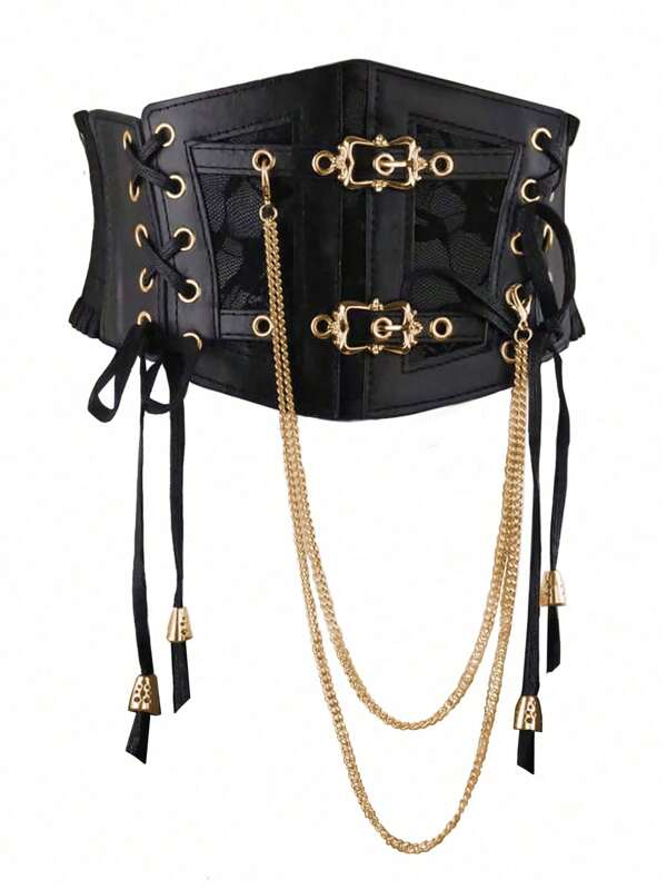 1 قطعة حزام خصر من جلد البولي يوريثان بطراز بانك داكن للنساء، مناسب للارتداء في حفلات الهالوين أو الاستخدام اليومي