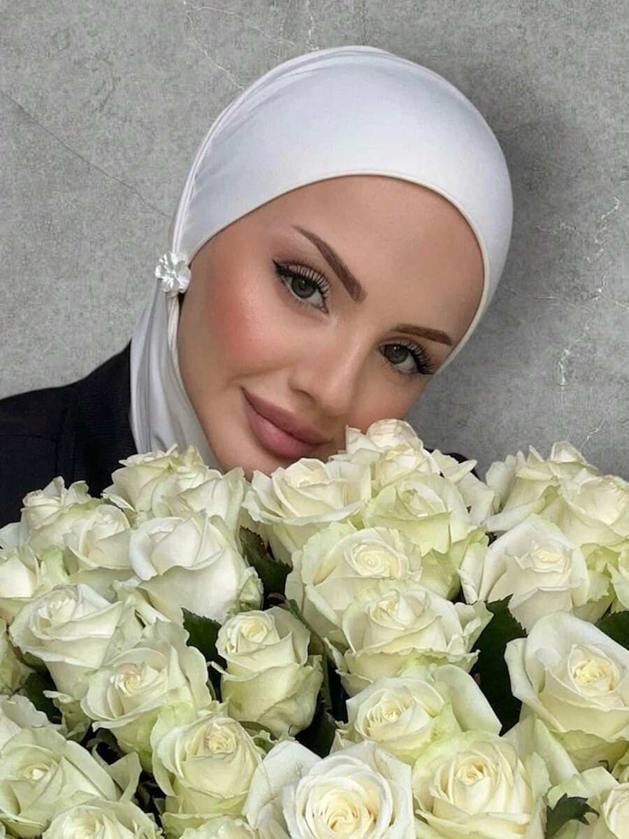 1pc Women Practical Hijabs, Full Face Cover Plain Muslim Headscarf,Women Abaya For Dress - White - View 1