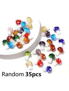 15/25/35/50/60 件蘑菇玻璃珠 - 彩色大理石蘑菇装饰珍珠，适用于珠宝制作、DIY 项链、手链、耳环、工艺珠 | 充满活力的珠子设计 | 光滑的质地 - 彩色 - 查看 14