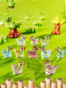 10 Stück Mini Glitzer-Enten, bunte kleine Harz-Enten, DIY Tierdeko für Zuhause; Auto-Dekoration; Aquarium; Blumentopf-Deko. Geeignet für Hof- und Gartendekoration, Geschenke, für Puppenhaus, Miniaturgarten, Aquarium-Dekoration (zufällige Farbe)
