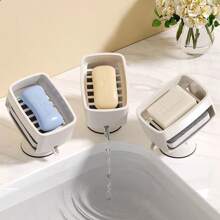 Suction Cup Soap Dish, Rotating Soap Holder With Draining Function, Includes Cleaning Sponge, Keeps Vanity Top Clean, Suitable For Bathroom, Sink, Kitchen Back To School