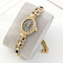 1 pièce Bracelet de montre réglable avec strass multicolores en forme de pétale pour femme, montre quartz avec échelle arabe élégante, convient comme cadeau d'anniversaire