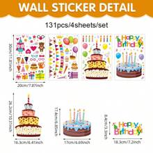 4pcs/Set Birthday Party Window Decorative Sticker Kit, PVC Removable Holiday Atmosphere Stickers, Balloon Cake 3D Wall Decals For Kids Room/Classroom, Christmas & Halloween Home Decor Gift Set