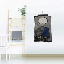 SKKREDoorHanging Mesh Laundry Hamper Bag Space Saving Corner Small Laundry Basket Dirty Clothes Hamper With Rotating Metal Hanger For Apartment RV Camper Cabin College Dorm Use Black 3r4v - Black - View 4