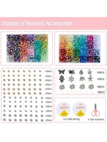 1300pcs 8mm Mixed Cracked Glass Beads For Bracelet Making With Accessories, 48 Colors Crystal Glass Bead Jewelry Kit, Round Beads For DIY Bracelet Crafts - 彩色 - 查看 3