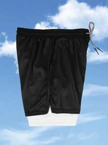 Men's 2-In-1 Athletic Shorts Breathable, Quick-Dry Polyester With Anime Print | Perfect For Gym, Basketball & Beach Outings, Cross, Summer, Active Drawstring - Đen và trắng - Xem 4