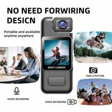 1pc Wearable Camera 1080P HD With 180° Rotatable Lens, LCD Display & Night Vision - Portable USB Rechargeable Body Camera For Security, Sports, Travel, Vlogging, Daily Life - Auto Focus, TF Card, 1000mAh Battery
