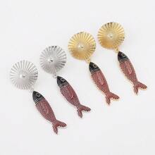 1 Pair Bohemian Ocean Style Women Pendant Earrings, Colored Drip-Oil Fish Pendant, Suitable For Women Everyday Wear, Beach Party Music Festival, Gift For Her