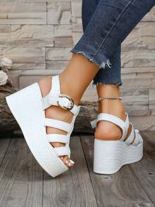 Women's Platform Multi-Strap Goth Fashion Sandals - White - View 5