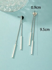 1 par de pendientes colgantes con borla de material de cobre con forma de corazón para mujeres - Plateado - Ver 7