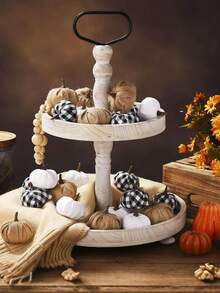 6 件 - 秋季装饰人造南瓜，用于装饰，白色假南瓜，格子布南瓜，用于秋收节感恩节万圣节婚礼的假南瓜装饰，用于家庭餐桌派对房间的粗麻布白色米色南瓜装饰，丰收装饰和展示，派对礼物南瓜，假植物