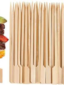 200pcs/100pcs/50pcs/10pcs Natural Bamboo Skewers, Smooth & Splinter-Free. Appetizers, Flat Bamboo Sticks, Snacks, Fruits, Seafood, Sausages. Suitable For Restaurants, Night Markets, Weddings, Parties, Picnics, Outdoor Activities - Beige - View 4