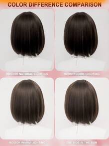 XYUNMI Cool Brown Bob Wig Short Straight Hair With Bangs 12 Inch Lightweight Breathable Women's Heat Resistant Synthetic Wig For Daily Wear Party Role Play Beautiful Natural Lively Cute Short Hair