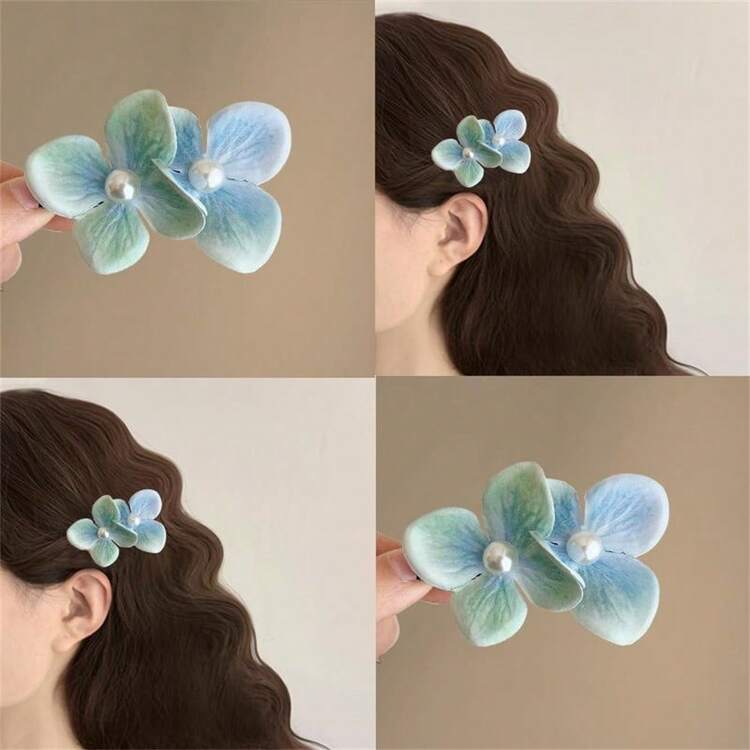 4 件薄荷芒果兰花发夹，度假海滩风格侧鳄鱼发夹，女士迷人发饰，爪夹，鳄鱼发夹，发夹，发夹 - 彩色 - 查看 3