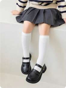 5 Pairs Children's White Over-Knee Socks, Long Tube Socks With No Heel Seam, Boys & Girls Outdoor Sports Football White Socks, Kindergarten & Elementary School Uniform Socks, Suitable For All Seasons, Moisture-Wicking & Breathable - White - View 4