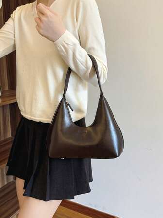 Koreansk elegant handväska i lackläder, halvmåneformad axelväska för kvinnor, mångsidig tygväska lämplig för shopping, plånbok, handväska, ung kvinna, universitetsstudent, kontorsdam. Perfekt för kontor, universitet, arbete, affärer, pendling, utomhusaktiviteter, resor och vandring