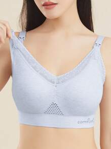 Soutien-gorge d'allaitement sans fil sans coutures avec fermeture avant, sans armature, soutien-gorges d'allaitement rassemblant pour les femmes en post-partum, bleu