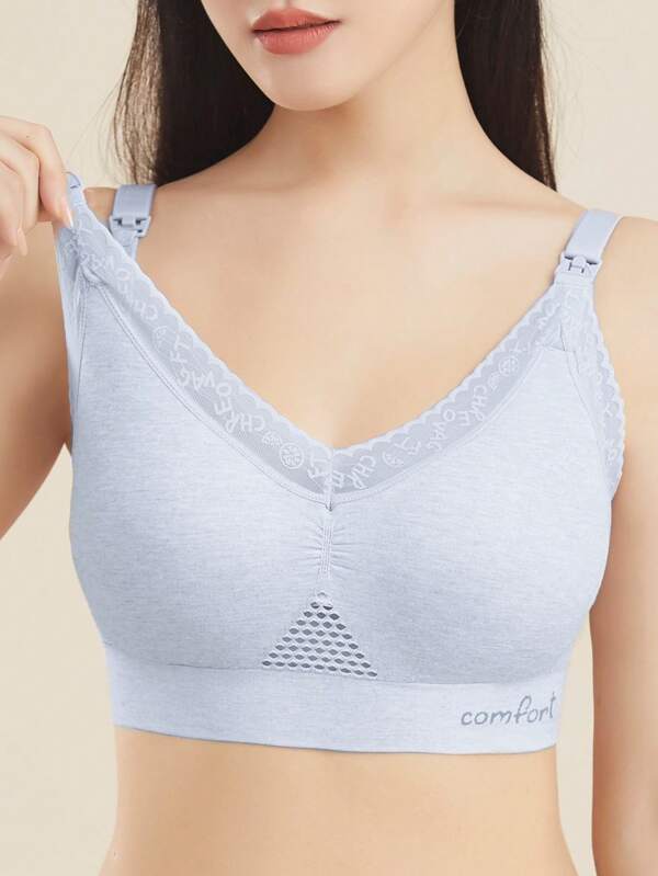 Soutien-gorge d'allaitement sans fil sans coutures avec fermeture avant, sans armature, soutien-gorges d'allaitement rassemblant pour les femmes en post-partum, bleu