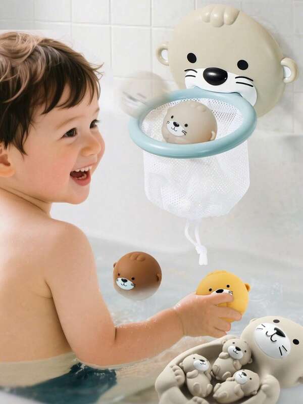 Multi Piece Bathtub Toy Set, Bathroom Otter Playing In The Water, Floating Animal Toys, Bath Toy Set Is Also Suitable For Outdoor Swimming Pools And Water Parks (Accessory Colors Are Random)