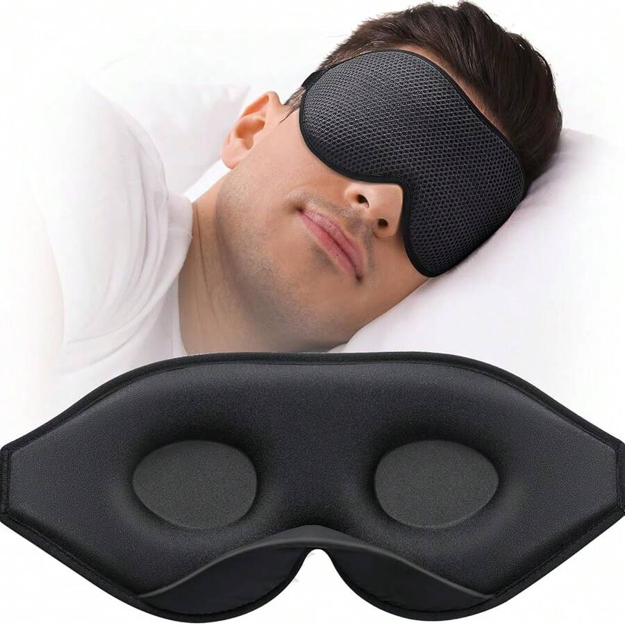 New- Sleep Mask For Side Sleeper, Eye Mask For Sleeping Women Men, 3D Contoured C No Eye Prsure 100% Light Blocking Sleeping Mask  Adjustable Strap Night Blindfold Flight, Travel, Nap, Black - Black - View 1