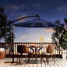 10ft Solar Lights Patio Umbrealla, Outdoor Offset Cantilever Umbrella, Easy Lift & Tilt Adjustment, 8 Ribs Sun Umbrella UV Protection For Market Garden Deck Backyard Pool - 藏蓝色 - 查看 1