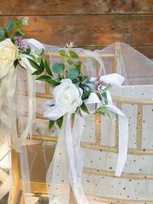 Conjunto de 8/4/2/1 decorações de corredor de casamento, flores de banco para cerimônia de casamento, festa, decoração de cadeira com flores artificiais, eucalipto e fitas