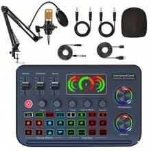 Podcast Equipment Bundle,Recording Studio Package With Voice Changer, Live Sound Card - Audio Interface For Laptop Computer Vlog Living Broadcast Live Streaming
