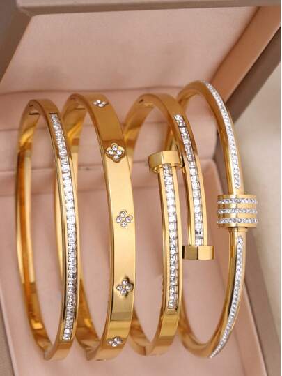 Elegant Luxury Stainless Steel Zirconia Crystal Women Bracelet, Suitable For Daily Wear, Stacking, And Wedding/Anniversary Gifts