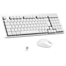 FA98 Mechanische Tastatur und Maus set Kabellos, QWERTZ Layout Funktastatur mit Maus, Low-Profile Rotem Schalter, 98 Tasten Kompakte Keyboard,1600 DPI Mouse für Windows MacOS PC Laptop - Silber - Übersicht 2