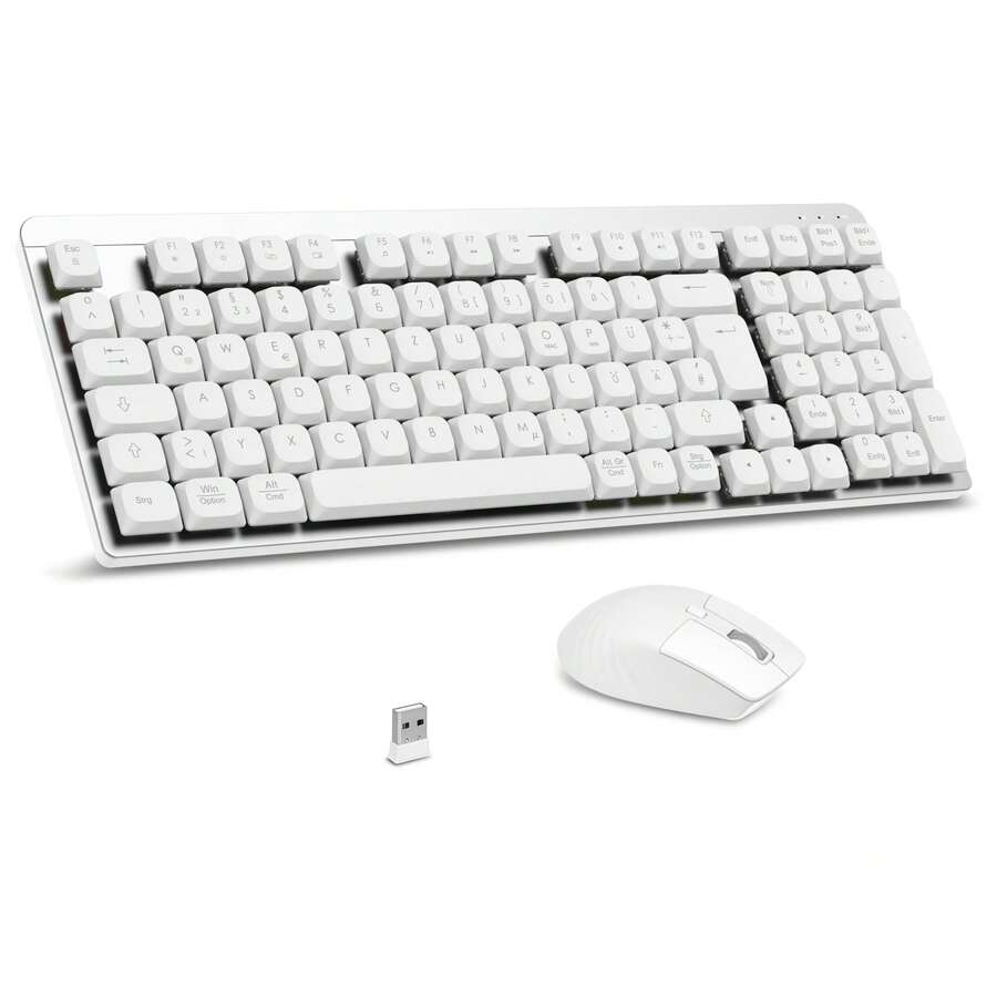 FA98 Mechanische Tastatur und Maus set Kabellos, QWERTZ Layout Funktastatur mit Maus, Low-Profile Rotem Schalter, 98 Tasten Kompakte Keyboard,1600 DPI Mouse für Windows MacOS PC Laptop