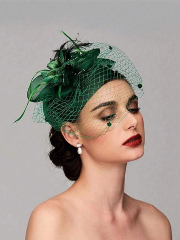 1 Stück grüne Fascinator Hüte 20er 50er Jahre Hut Pillbox Hut Teegesellschaft Kopfbedeckung mit Schleier für Mädchen und Frauen