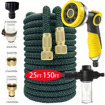 1 Set Heavy Duty Flexible & Durable Car Wash Hose | 10-Function High Pressure Spray Nozzle With Anti-Leak 3/4" Solid Connector/Universal Fitting | Lightweight & Easy To Use For Watering, Cleaning And Emergency Fire, Multipurpose Hose | Flexible Hose Design | Reinforced Hose Material