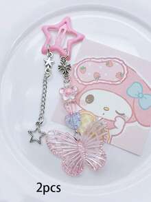 2个装女士可爱多巴胺星星流苏BB夹，Y2K少女风侧刘海发夹，时尚发型配饰，适合外出、派对、日常休闲佩戴，爪夹发爪发夹，发饰