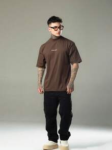 DMUNIZ Oversized Streetwear Turtleneck Printed Chest T-Shirts Kit 2 - 2 棕色 - 查看 5