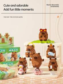 1 可爱水豚成人 14+ 积木，400+ 块，生日礼物，DIY 动物系列积木，桌面装饰，减压，缓解压力，家居收藏装饰，组装玩偶，办公桌面摆件，节日礼物，父亲节礼物，结婚礼物，婚礼装饰，毕业礼物