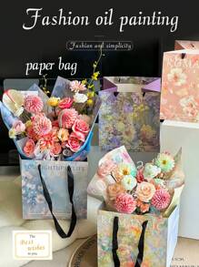 2 Stücke/5 Stücke modischer großer Blumen Geschenktüte im Ins-Stil, enthält Grußkarten, Ins-Stil, luxuriös, hochwertig, Geschenktüte, geeignet für Wohndekoration, Hochzeitsgeschenke, Hochzeitsjahrestags-Geschenke, Geschenke für die Freundin, Muttertagsgeschenke, Valentinstags-Geschenke, Geburtstagsgeschenke, Hochzeitsfeiern.